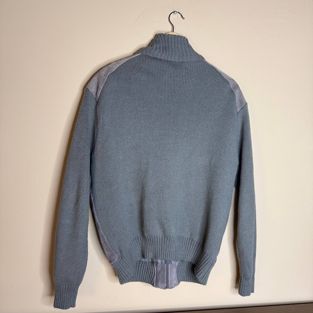 Suede Gray Knit Bomber Jacket Zipper Pockets Ribbed Collar Size XL - Picture 2 of 6